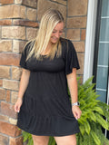 Flutter Sleeve Dress - Black