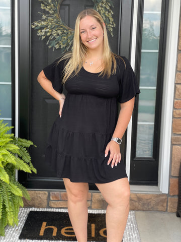 Flutter Sleeve Dress - Black