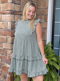 Sage Leopard Tiered Dress
