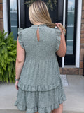 Sage Leopard Tiered Dress