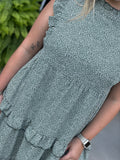 Sage Leopard Tiered Dress
