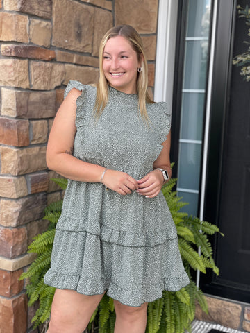 Sage Leopard Tiered Dress
