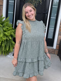 Sage Leopard Tiered Dress