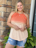 Ombre Ruffle Halter Tank - Cantelope