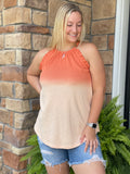 Ombre Ruffle Halter Tank - Cantelope