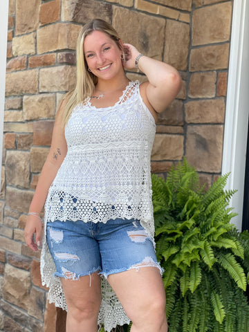 Crochet Hi-Lo Top - White