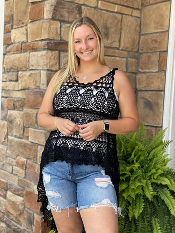 Crochet Hi-Lo Top - Black