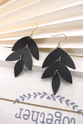 Leather Leaf Earrings - Black