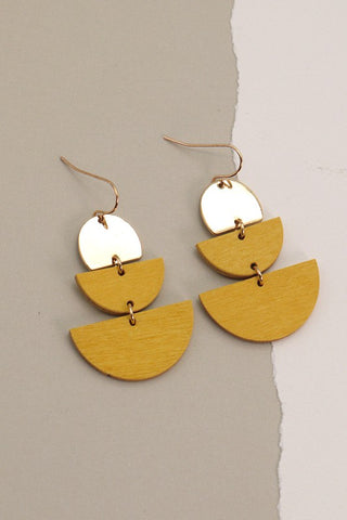 Half Moon Metal Drop Earrings - Mustard
