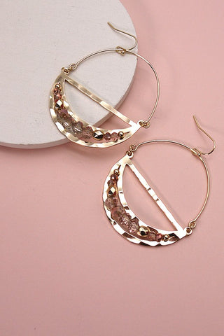Half Moon Beaded Drop Earrings - Topaz