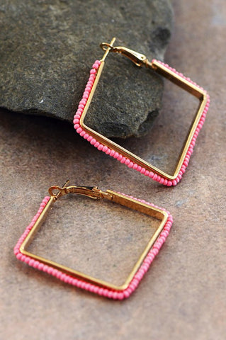 Coral Bead Square Hoop