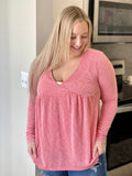 Coral Ribbed Vneck Top