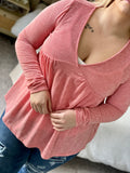 Coral Ribbed Vneck Top