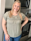 Lace Trim Woven Top - Sage