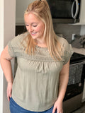 Lace Trim Woven Top - Sage