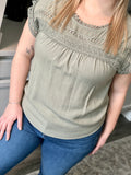 Lace Trim Woven Top - Sage