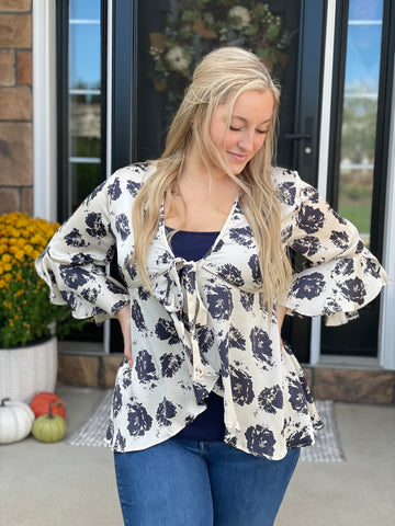 Satin Tie Front Cardigan - Ivory
