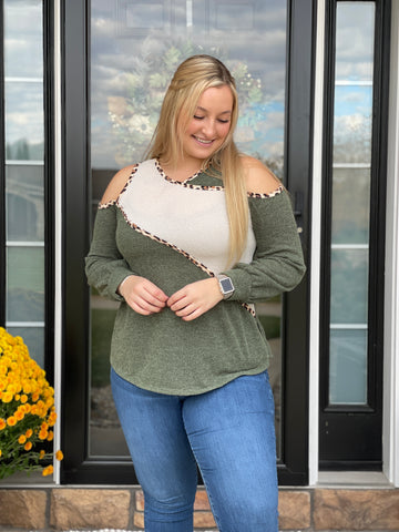 Olive Leopard Cut Out Top