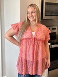 Floral Tie Front Kimono - Coral