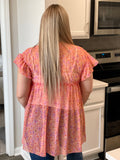Floral Tie Front Kimono - Coral