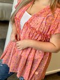 Floral Tie Front Kimono - Coral