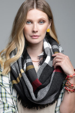 Plaid Infinity Scarf - Black