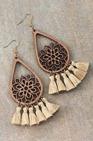 Tan Tassel Drop Earrings